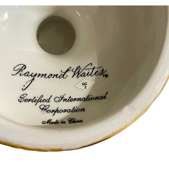 Raymond Waites Tuscany Red Pedestal Mugs Ceramic Gold Rim Fruit Pattern Set of 4 - Picture 5 of 6